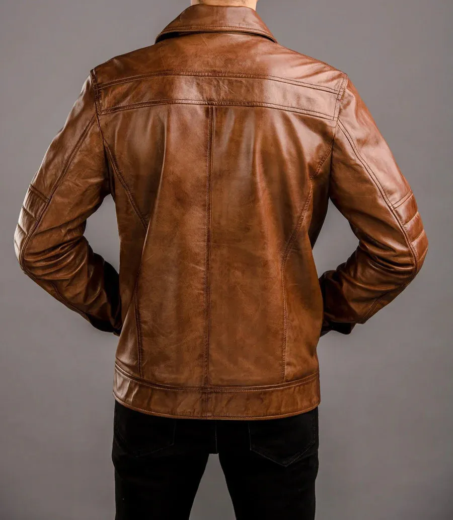 Stylish Brown Racer Leather Jacket for Men by The Jacket Seller