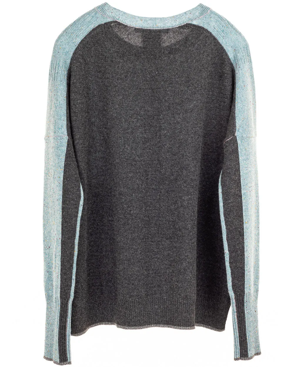 Teal Charcoal Contrast Crewneck Sweater