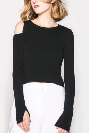 Thin Long Sleeve Off-the-shoulder Top