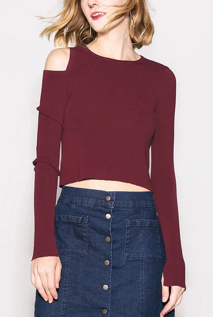 Thin Long Sleeve Off-the-shoulder Top