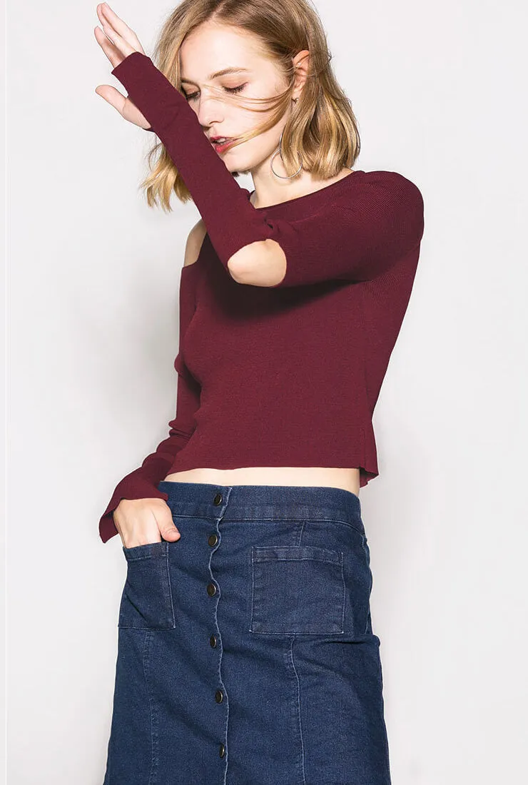 Thin Long Sleeve Off-the-shoulder Top