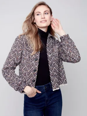 Tweed Cropped Shirt Jacket [Navy-C6203]