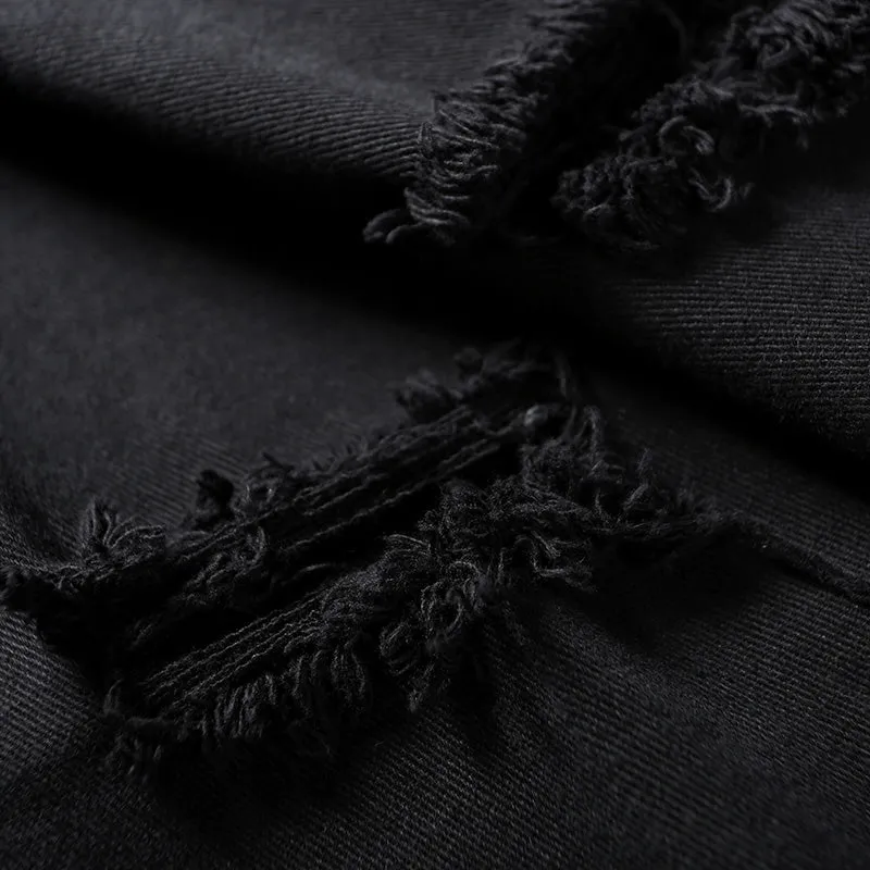 Vintage Black Plain Ripped Skinny Denim Pants