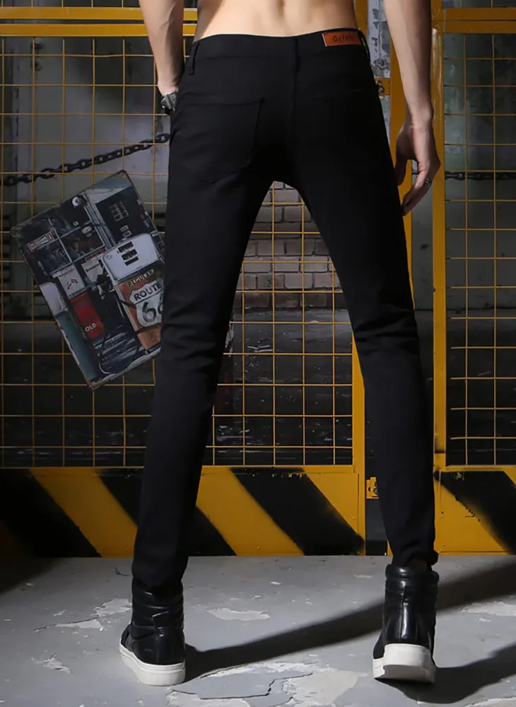 Vintage Black Plain Ripped Skinny Denim Pants