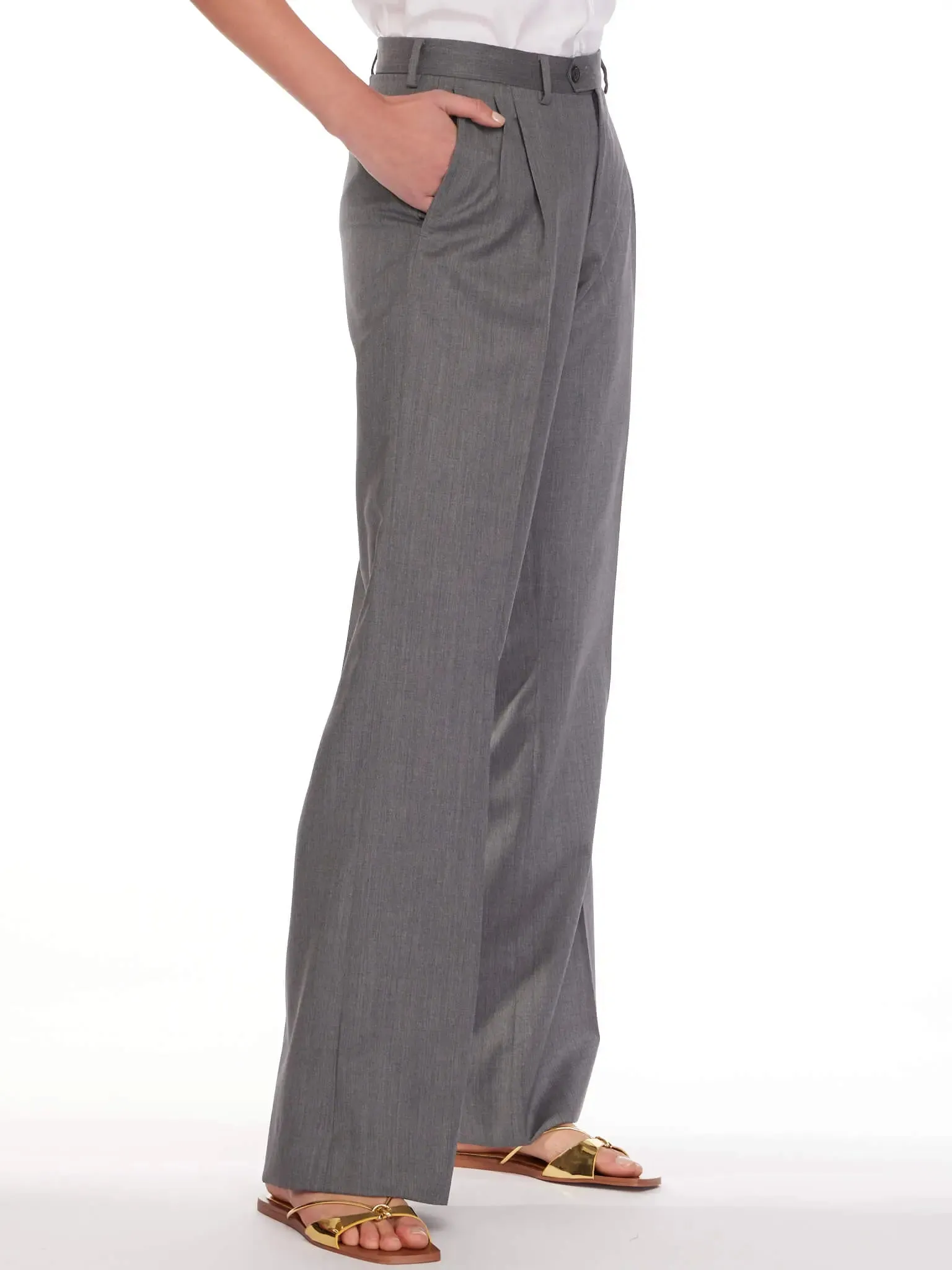 Women's Baggy Double Pleated Pant In Grey