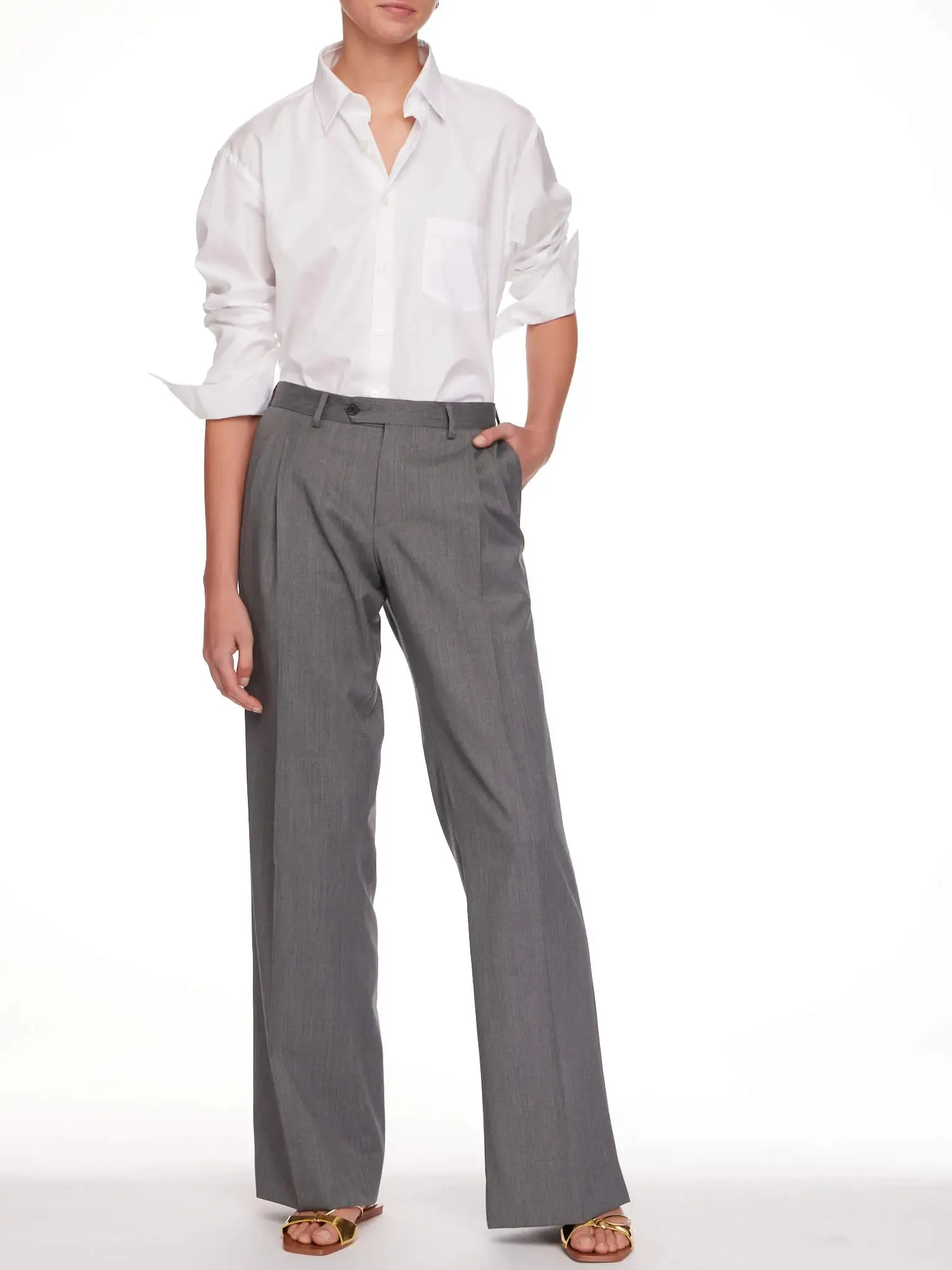Women's Baggy Double Pleated Pant In Grey
